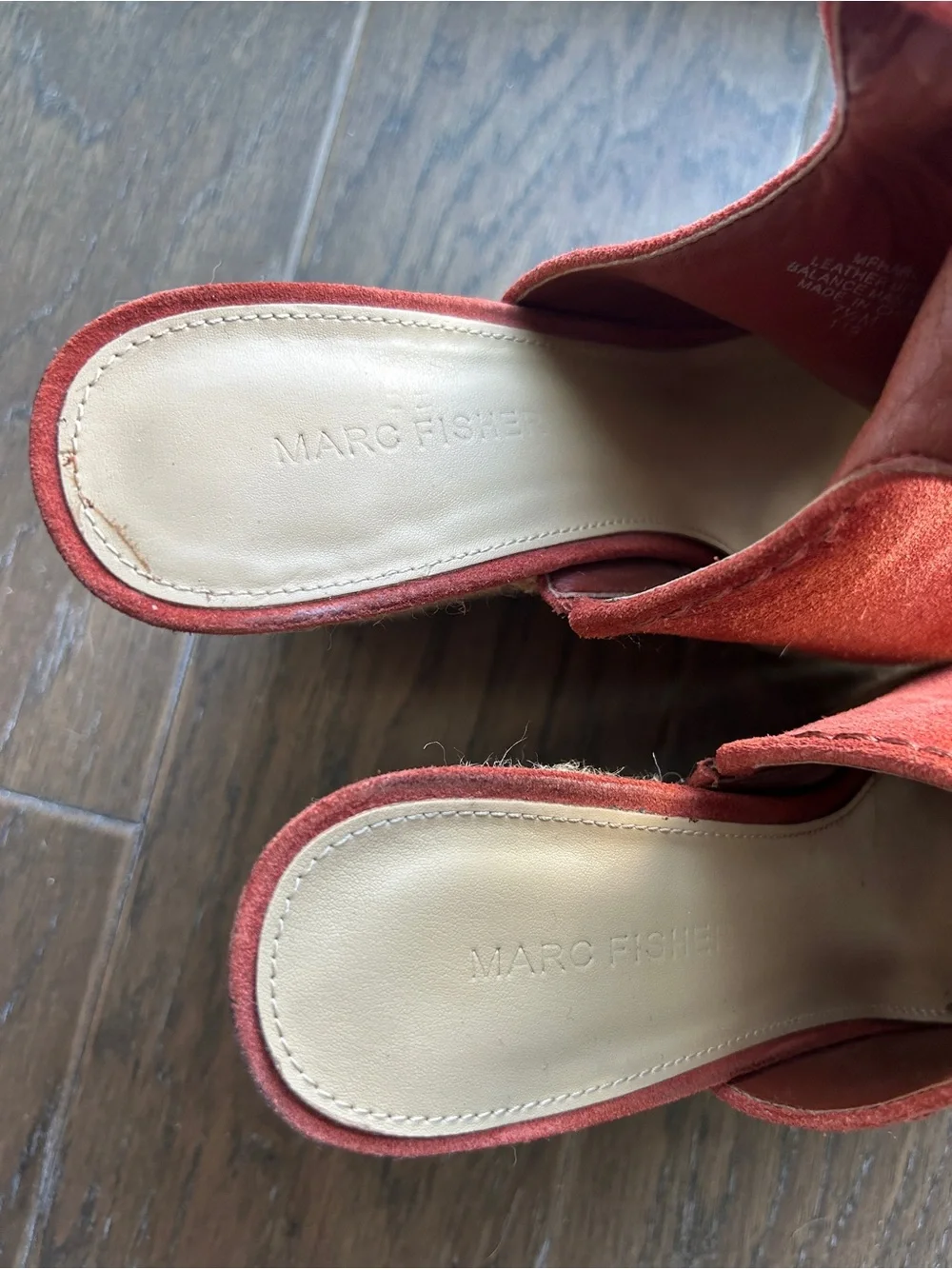 Marc Fisher Rust Suede Open-Toe Espadrille Wedges